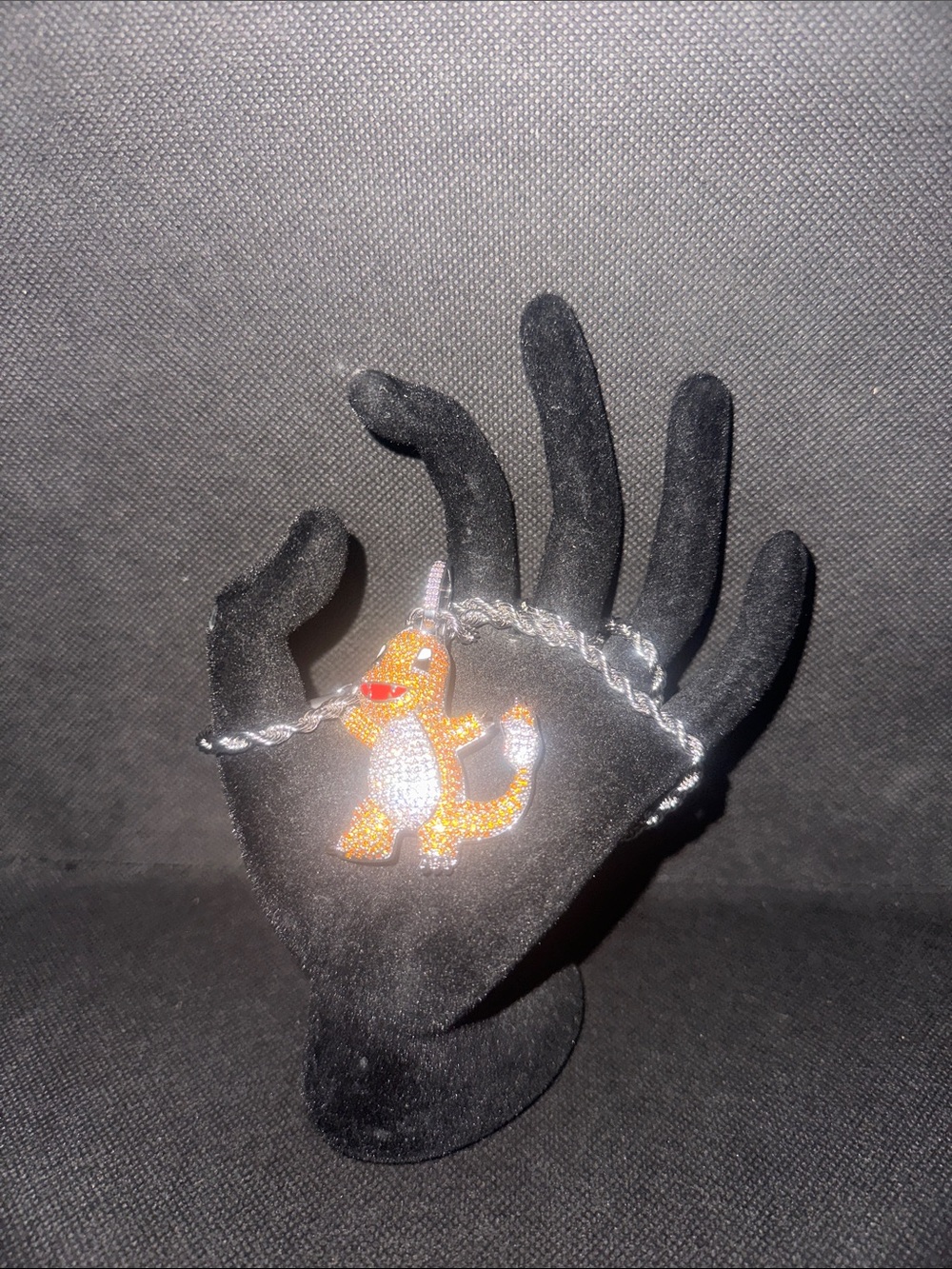 Orange Charmander Charm Caracter with Silver Necklace